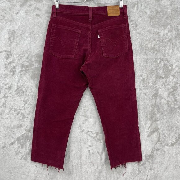 Levi's Premium Wedgie Straight Corduroy Raw Hem Crop Button Fly Jeans - Picture 6 of 16